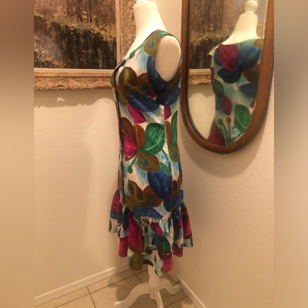 VINTAGE 70s Hawaiian Floral Tropical Ruffle Dress - Picture 4 of 8